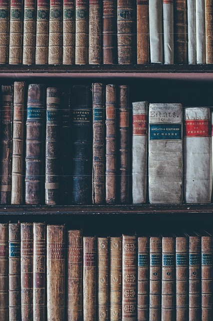 Scaffale di libri rilegati
